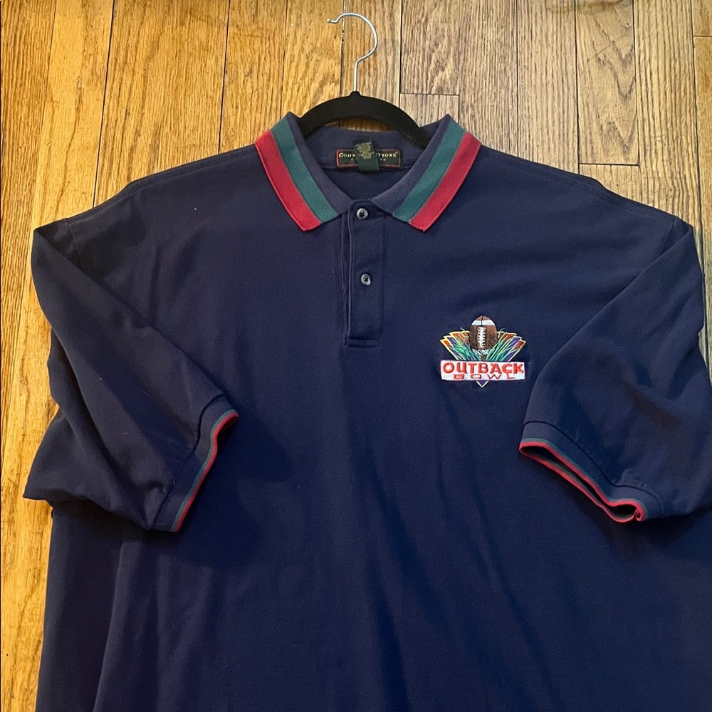 Navy Polo Shirt with Red and Green Accents